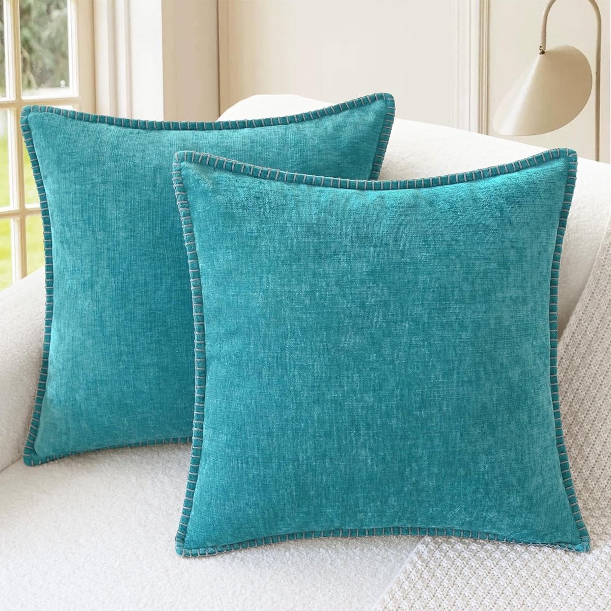 Set van 2 Donkerblauwe Chenille Sierkussenhoezen van Katoen - 60x60 cm