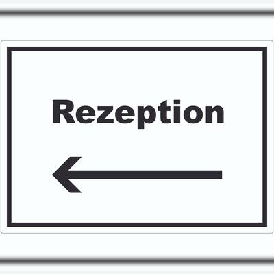 HB-Druck Rezeption Aufkleber mit Text und Richtungspfeil links Anmeldung Eingang waagerecht A9 (37x52mm)