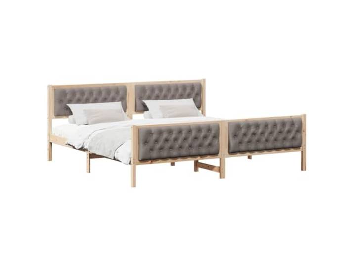KTHLBRH Bettgestell Taupe 200 x 200 cm Kiefer massiv Gepolstertes Kopfteil, feste Latten, quadratische Beine, einfach zu montieren