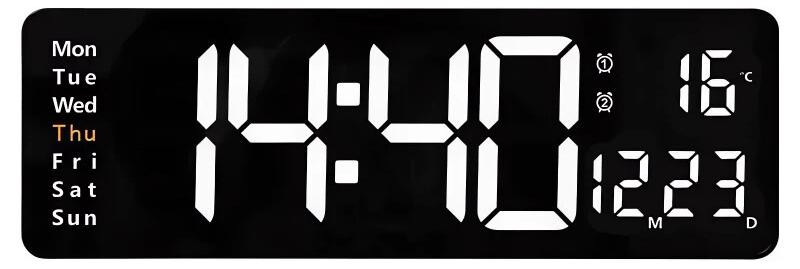 Verk 27453 Multifunctionele wandklok met digitale weergave en thermometer, zwart