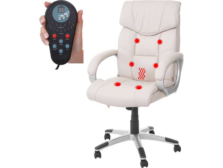 Massage-Bürostuhl HWC-A71, Drehstuhl Chefsessel, Heizfunktion Massagefunktion Kunstleder creme