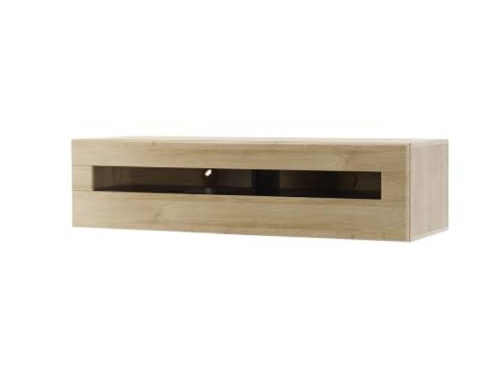 LIVOJO M14 Wohnzimmer Lowboard TV Schrank Kommode Fernsehtisch hängend breit 140 x 35 x 48 cm Schwarz Hochglanz & Grandson Oak hell