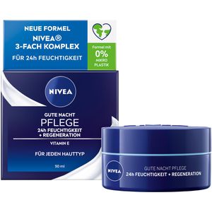 Nivea Nachtcreme Gute Nacht Pflege 24h Feuchtigkeit, zur Regeneration, mit Vitamin E, für alle Hauttypen, 50 ml