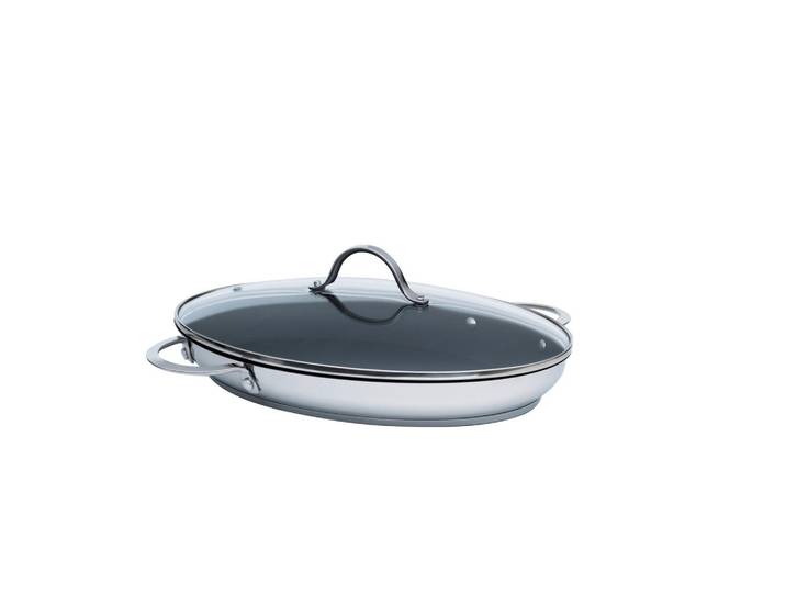 Kelomat Fischpfanne Perfekt, Anthrazit, Edelstahlfarben, Metall, oval, 26x38 cm, backofengeeignet,backofengeeignet, antihaftbeschichtet, Kochgeschirr, Pfannen, Bratpfannen
