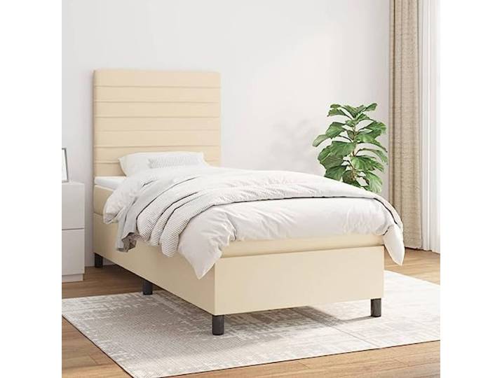 RJPLMFV Komplettes Bett, 100 x 200 cm, Stoff mit Taschenfederkernmatratze Kopfteil verstellbar, mittelhart, weicher Matratzenschoner, langlebig
