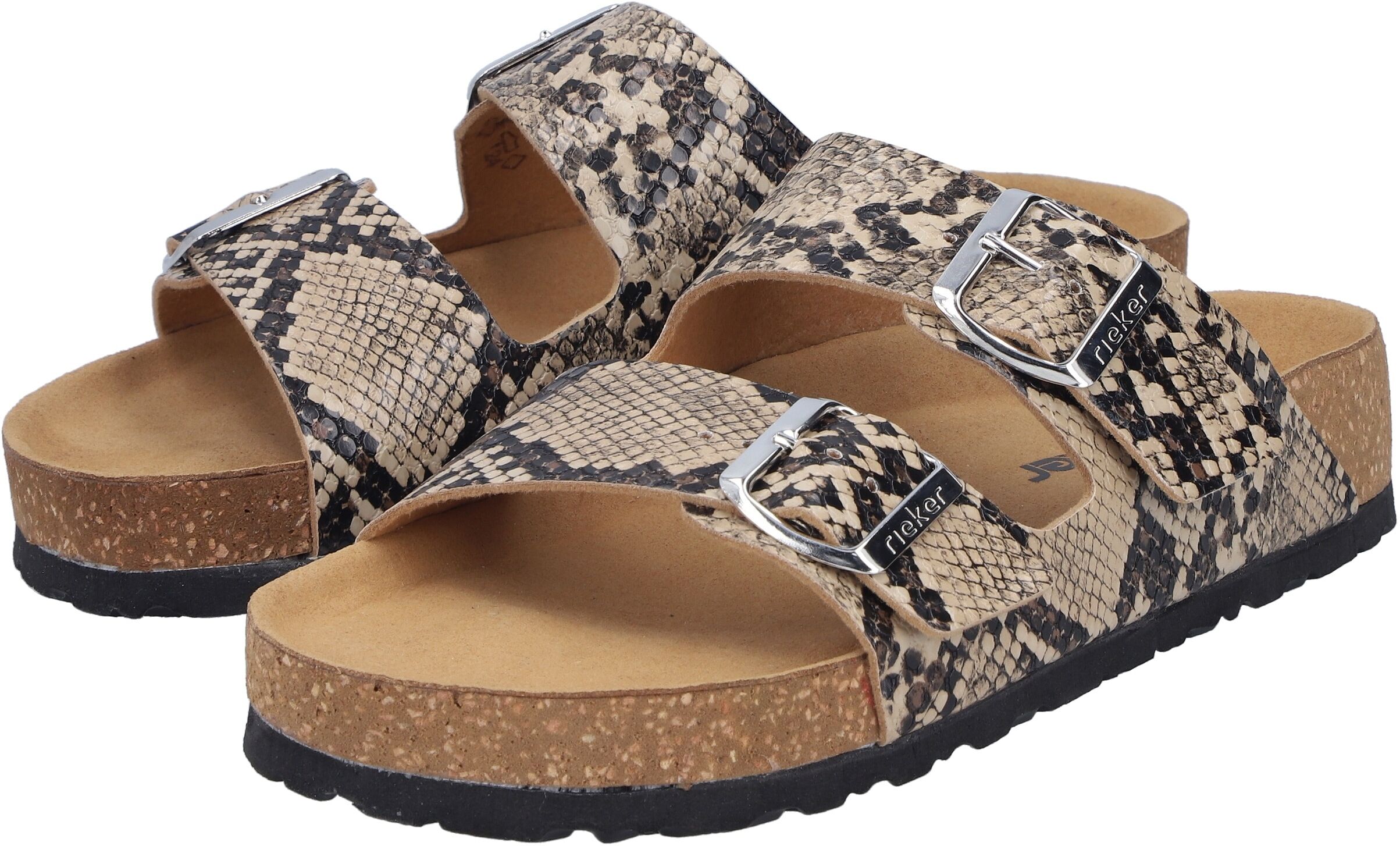 Pantolette RIEKER, Damen, Gr. 36, Textil, beige (beige, kombiniert), Lederimitat, Schuhe Pantolette, Sommerschuh, Strandschuh, Hausschuh mit verstellbaren Schnallen beige, kombiniert 36, Textil
