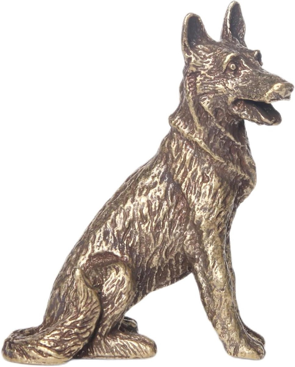 Uniek bronzen hondenbeeld met modern steampunk design voor decoratie van uw tafelblad, 6 x 4,7 cm