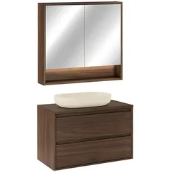 BADMÖBEL 80cm 2er-Set Dunkles Holz