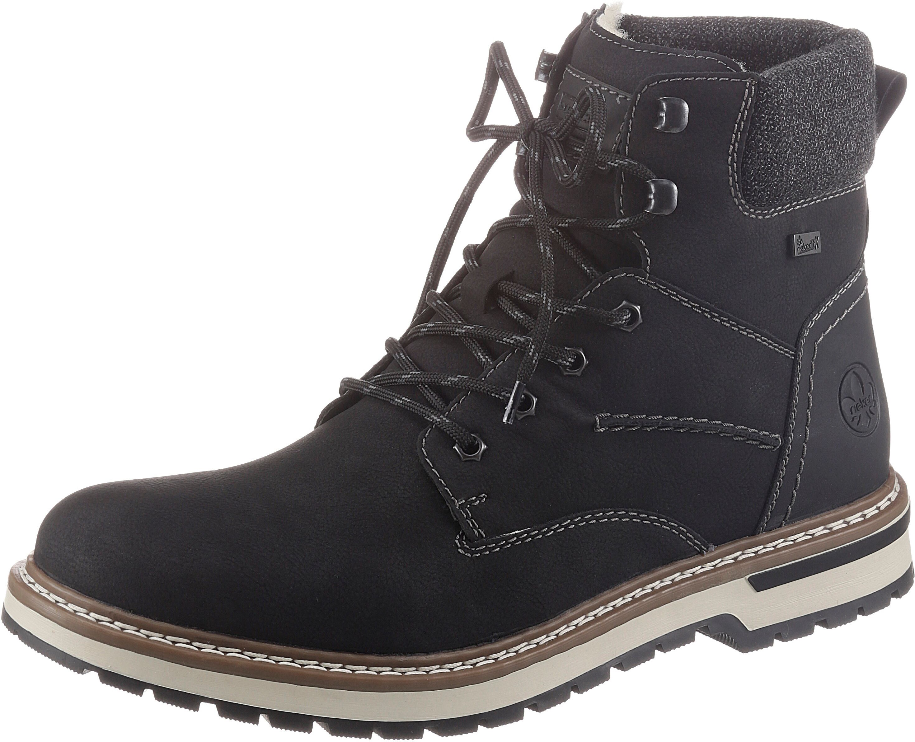 Schnürstiefel RIEKER, Herren, Gr. 43, wärmend, schwarz (schwarz, grau), Lederimitat, Schuhe Schnürstiefel, mit Rieker-TEX Ausstattung
