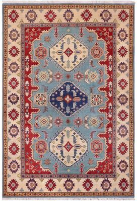Treasured Knots Rustic Kazak Gillian Blue/Beige Wool Rug - 5'8'' x 8'0''