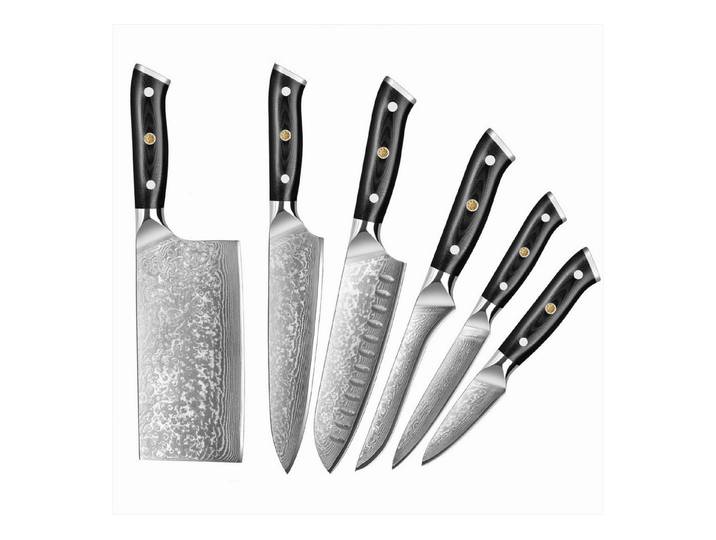 UniqueFire Messer-Set 6 teiliges Damastmesser Set Küchenmesser aus Damaststahl mit G10 Griff (6-tlg)