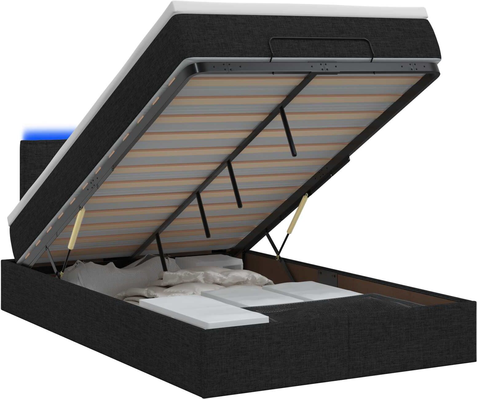 vidaXL Lit coffre avec matelas et LED Noir 120 x 200 cm Tissu