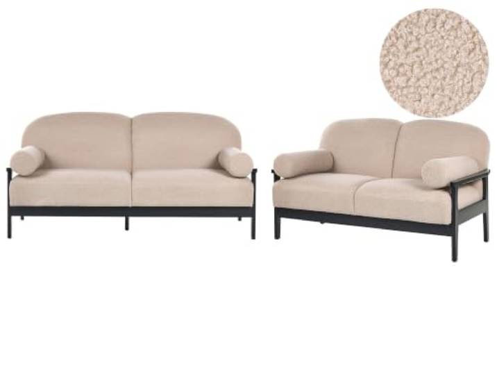 Beliani 5-Sitzer Sofa Set 2-Teilig Beige Bouclé Gepolstert Freistehend Klasssische Polstergruppe Couchgarnitur 3-Sitzer und 2-Sitzer Sofa Sitzgruppe
