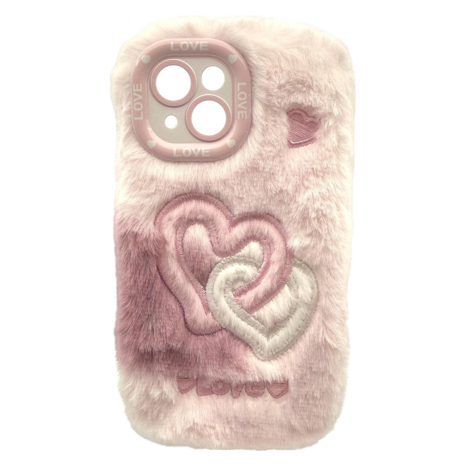 RealPower Flauschi 2,flauschige Handyhülle,weiss/rosa 16 (Apple iPhone 15) (495554)