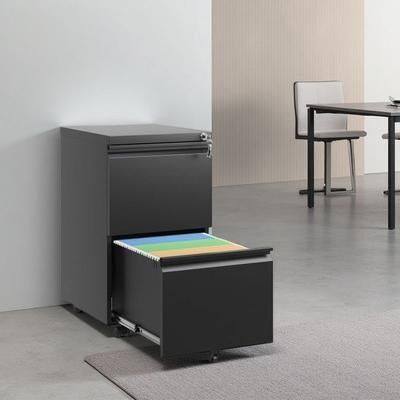 VIVIADORE 2 Drawer Metal File Cabinet with Lock,Mobile Metal Filing Storage Cabinet with Hanging Bar,with 5 Casters and Anti-Tip Design