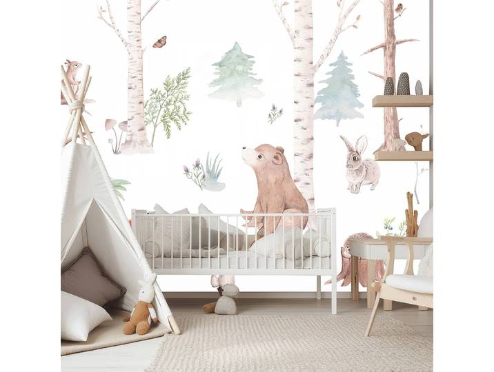 Papier peint animaux de la forêt 350 x 245cm Bleu