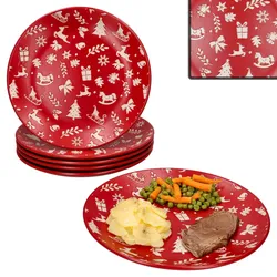 6er Set Advent Speiseteller Ø27cm Steingut Rot Creme Weihnachten Essteller