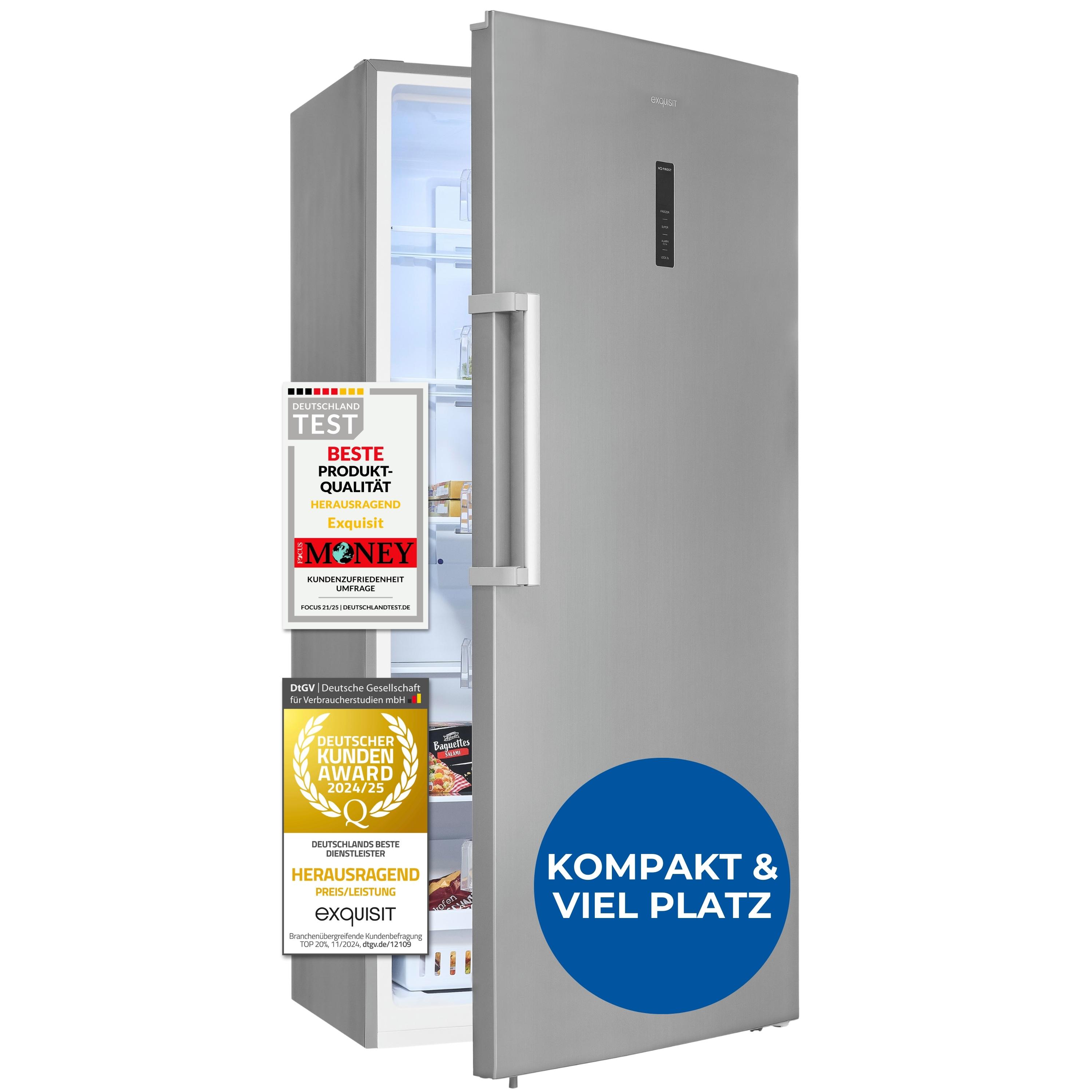 Exquisit Gefrierschrank, 600 Liter, No-Frost, LED-Beleuchtung, digitales Bedienpanel, leise, GS600-NF-H-040E inoxlook