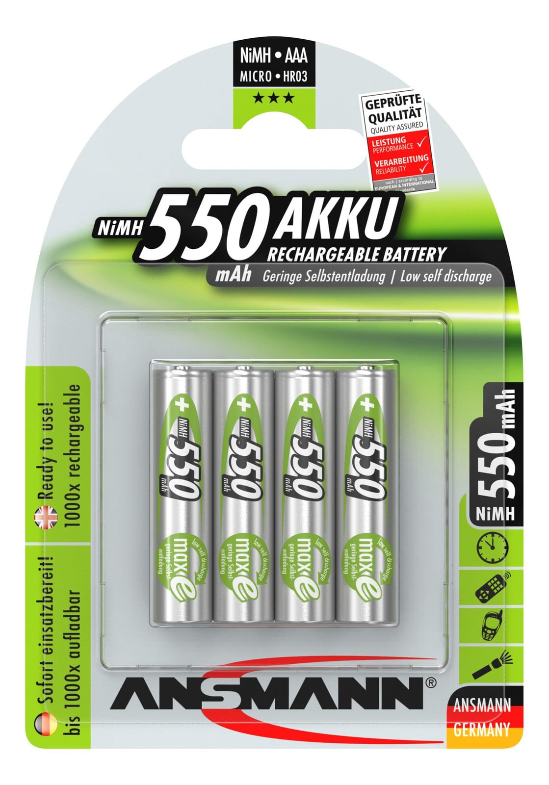 Ansmann NiMH Oplaadbare batterij Micro 550mAh set van 4