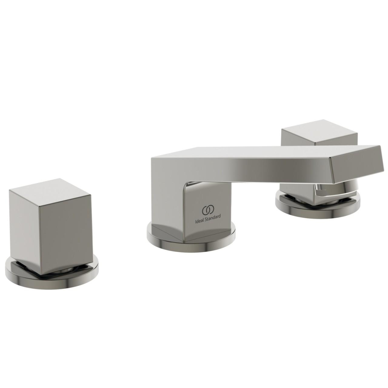 Ideal Standard 3-Loch-Waschtischarmatur Extra Ausladung 140mm m.Ablaufgarnitur Silver Storm, BD508G BD508GN