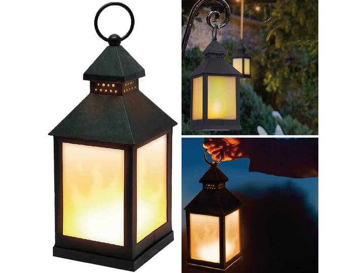 LED-Laterne mit Flammeneffekt, schwarz