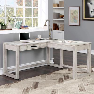 Furniture of America Lemper Farmhouse Antique White Wood Lift-Top Corner Desk with USB Port