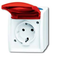 ABB 2CKA002083A0825 Schutzkontakt-Steckdose mit Deckel IP44 Rot, Rubin-Rot