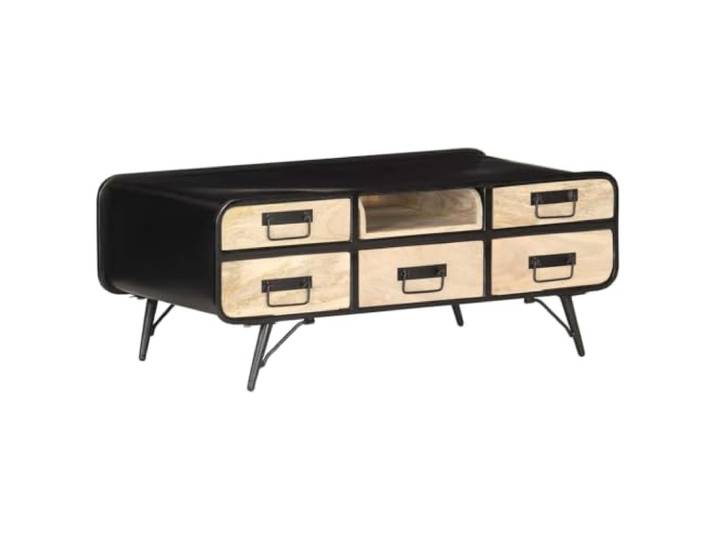 HEFZGDB Massiver Mangoholz Couchtisch 100x50x40 cm Handgefertigt mit Pulverbeschichtung Stauraum Wohnzimmertisch Dekorativ Robust Einzigartige Maserung
