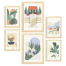 POSTER Set Mit 6 Minimalistischen In Pastellfarben Wüste Drucke Von Landschaften Und Natur Für Innenarchitektur A3 & A4 Rahmen Aus Hellem Holz