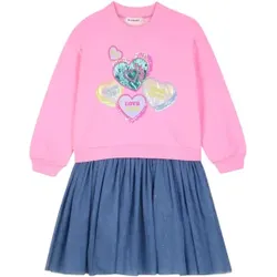 Billieblush für Mädchen. U22350 Kleid Heart rosa (5Y= 108cm), Lässig, Polyester, Langarm, Kinderbekleidung