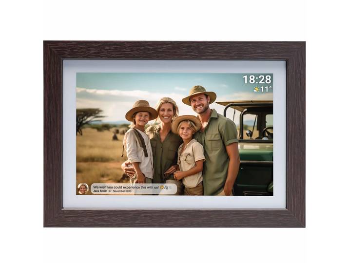 10,1 WLAN Fotorahmen, IPS-Touch-Display, Frameo App, 16GB, dunkles MDF-Holz