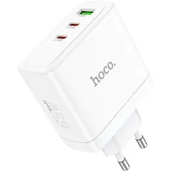Hoco Wandladegerät 2 x Typ C + USB A QC PD 65W GaN N30 weiß - Ladegerät mit 3 Steckplätzen