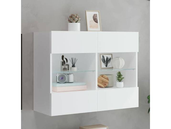 Meuble TV avec Lumières LED Armoire de Télévision Murale avec Étagères Meuble Télé Suspendu Salon Moderne Blanc 837099