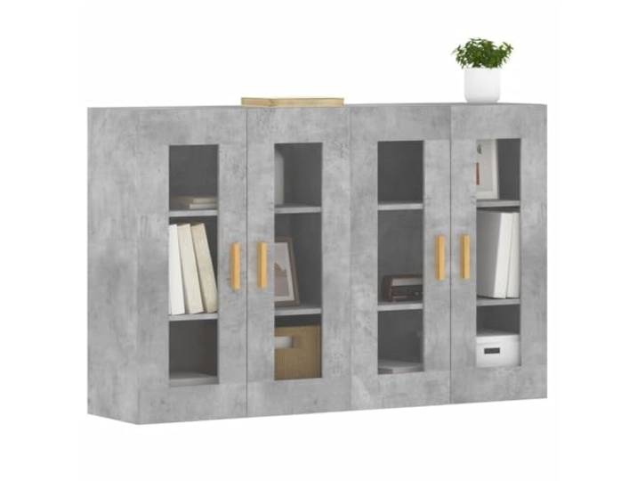 KTHLBRH Wandschränke 2 Stück Grau Beton Holz Mehrschichtig Glastür, großer Raum, Wandmontage, je 69,5x34x90 cm, Eukalyptusholz