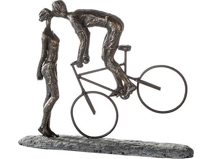 Beeld - Liefde - Kunst - Brons look - 35x31x8.5cm - Fiets - eerste kus