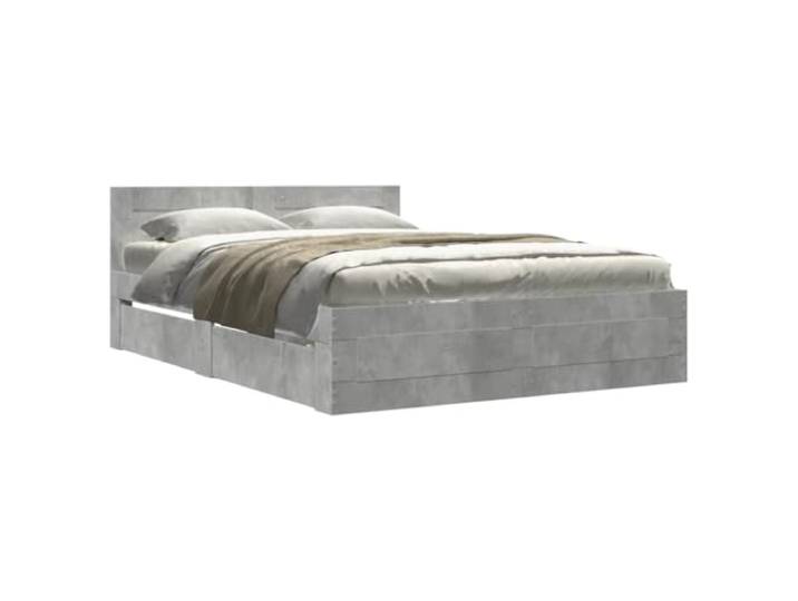 PUGYNBK Bett 120 x 200 cm, Betongrau, mit Schubladen Technisches Holz, Lattenrost, Kopfteil, ohne Matratze