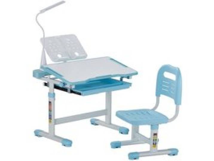 VEVOR Schreibtisch Set Kinderschreibtisch Arbeitstisch und Stuhl höhenverstellbar (53-71 cm) belastbar (100 kg) mit Tischlampe & 0–40° geneigten Schreibtischplatte für Schlafzimmer Blau