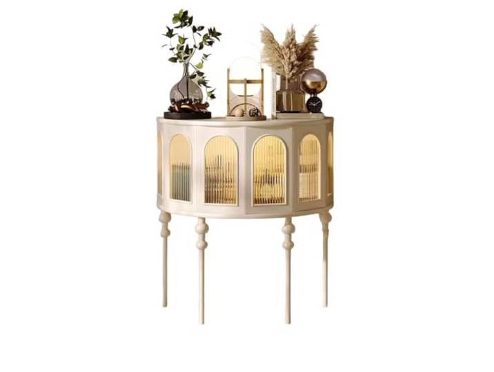LEUBDIBR Schmale halbmondförmige Konsole Tisch aus Massivgummiholz Massivgummiholz, Zapfenverbindung, platzsparendes Halbmonddesign, französisch Flurkonsole Tisch(White)