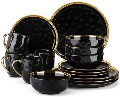 LOVECASA Gold Aura Glossy Porcelain Dinnerware Set
