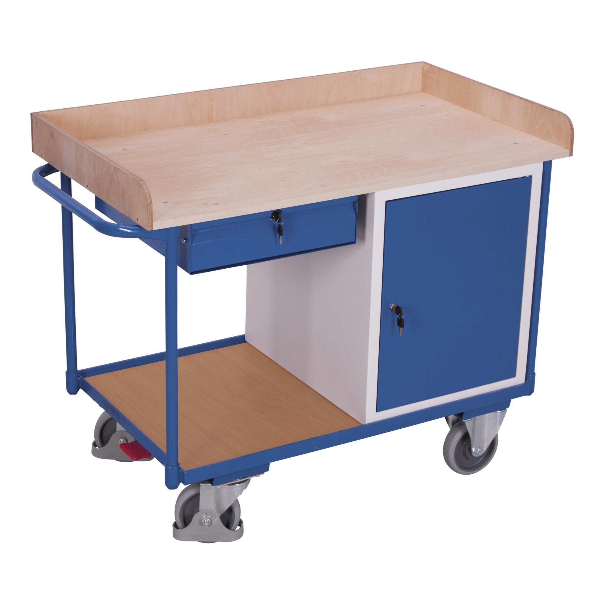 VARIOfit Werkstattwagen mit 2 Ladeflächen inkl. Tablett 1 Schrank und 1 Schublade (sw-600.611)