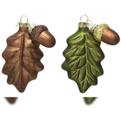 Christmas Decorations 1 Christbaumschmuck Glas 10,5cm Eichenblatt Figur sortiert Weihnachtsbaum Anhänger Christbaumanhänger Weihnachtsbaumschmuck Weihnachtsdeko Braun Grün