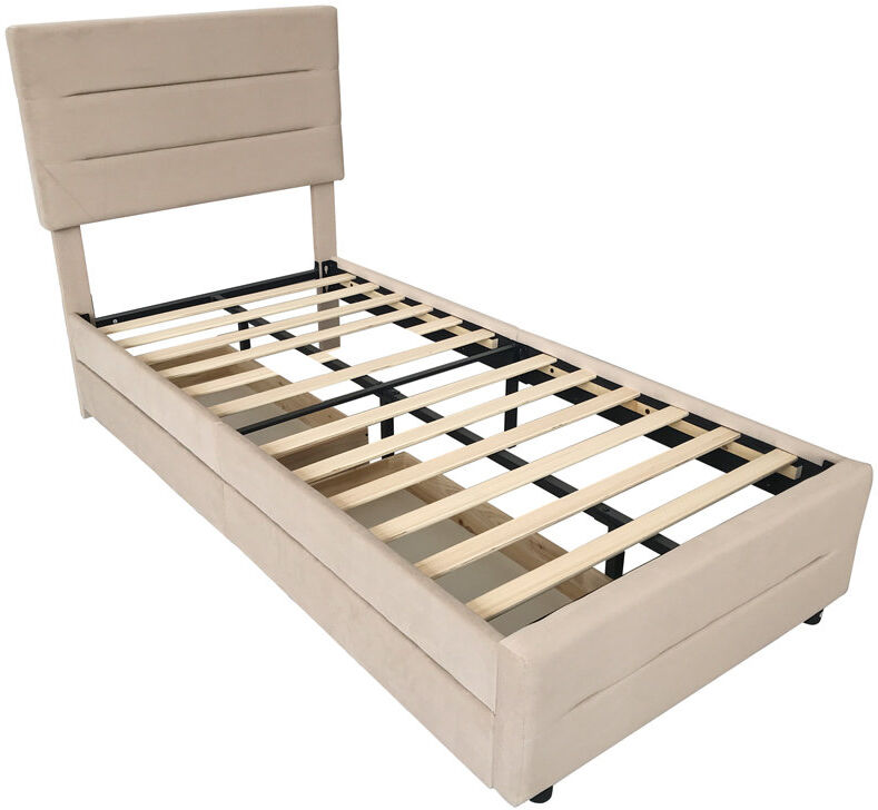 Latitude Run Upholstered Velvet Drawers Bed Frame Champagne Single (3')