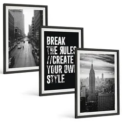 BILDER SET 3er Set - 40x60 cm Schwarzer Rahmen - Inspiration für Schwarz-Weiß-Darstellungen von Stadtstraßen