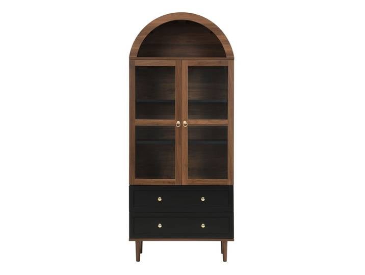 Vitrine en panneau de particules et verre noyer 70x38x168 cm