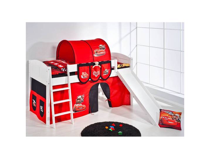 Hochbett Disney Cars 90 x 200cm Weiß mit Rutsche/mit Leiter