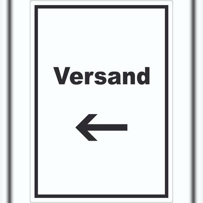 HB-Druck Versand Aufkleber mit Text und Richtungspfeil links Lieferung shipping hochkant A8 (52x74mm)