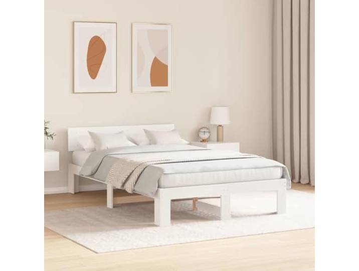 KTHLBRH Bettgestell, weiß, 120 x 190 cm, Kiefer massiv Minimalistisches Design, einfache Montage, geeignet für moderne Räume, robuster Rahmen
