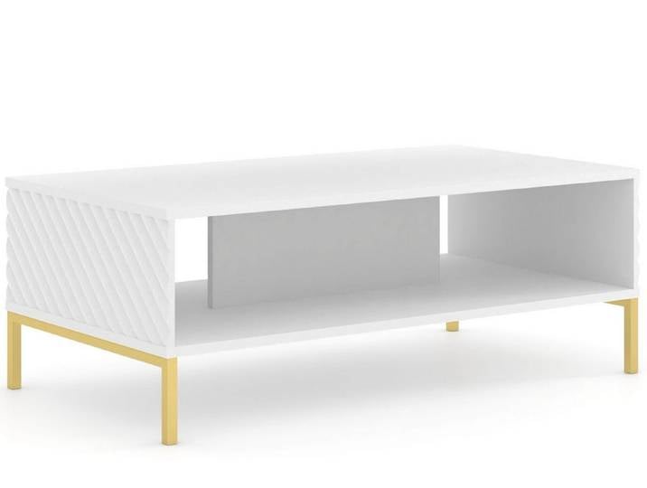KONSIMO® Couchtisch ADENO Kaffeetisch, mit Stauraum, Sofatisch, Modern, mit Stauraum, Metallfüße 15 cm, mit dekorativer Fräsung