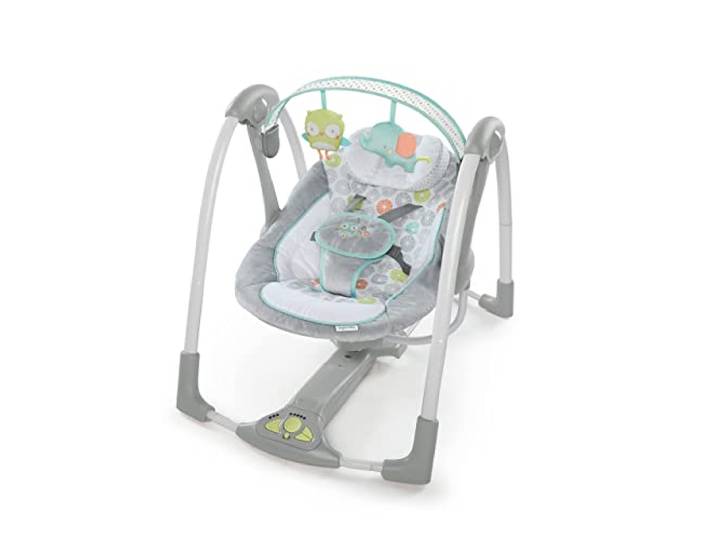 Ingenuity Hugs & Hoots Babyschaukel Swing and Go Portable Swing, zusammenklappbare & tragbare Babyschaukel, 5 Schaukelgeschwindigkeiten, ab der Geburt bis 9kg