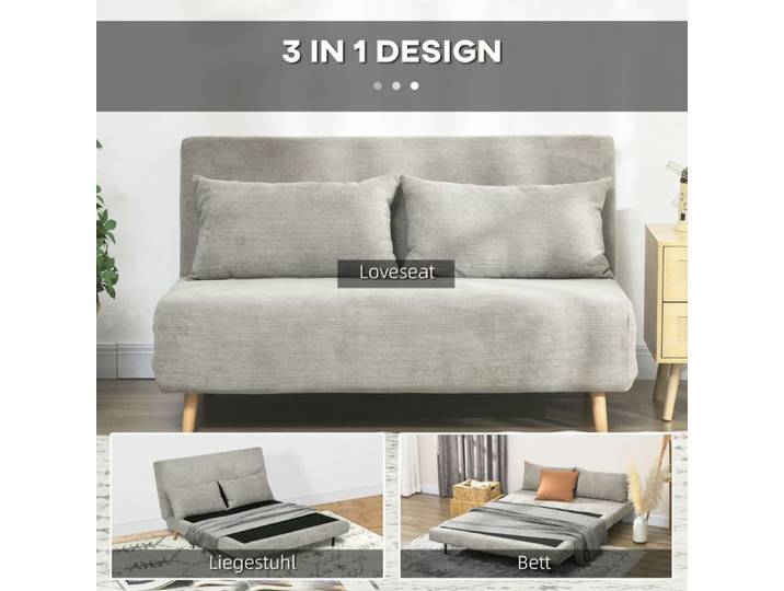 BEL Canapé-lit convertible coussins dossier velours 141 x 90 x 81 cm gris